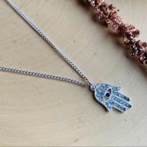 Hamsa Hand Charm Pendant Silver Necklace